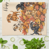 Linge De Cuisine Chiots Teckel Automne (Plié)