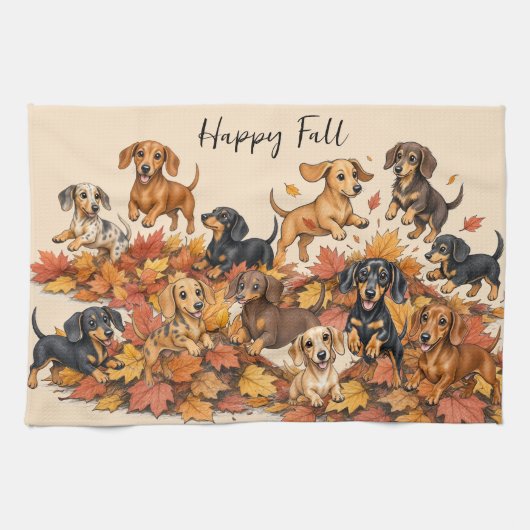 Linge De Cuisine Chiots Teckel Automne (Horizontal)