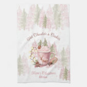 Linge De Cuisine Chocolat chaud et biscuits Nom Noël rose (Vertical)