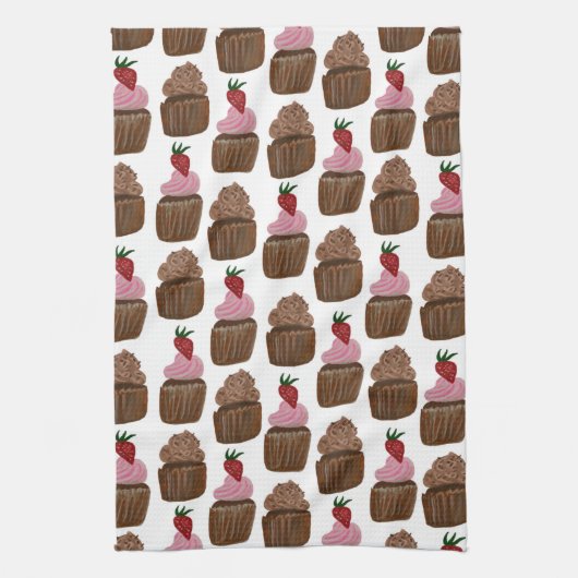 Linge De Cuisine Chocolat Cupcakes Motif d'aquarelle (Vertical)