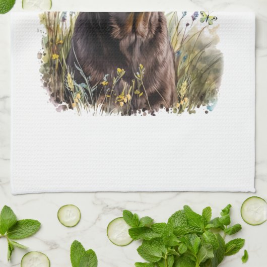 Linge De Cuisine Chocolat Lab Chien Maman Florale (Plié)