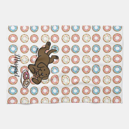 Linge De Cuisine Chocolat Labrador et beignets (Horizontal)