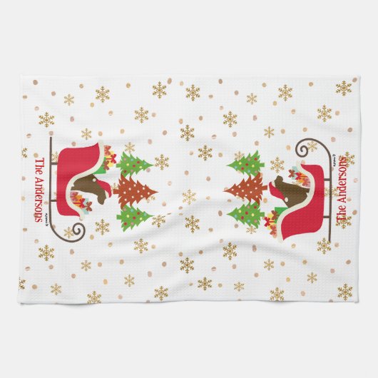 Linge De Cuisine Chocolat Labrador Silhouette de Noël (Horizontal)