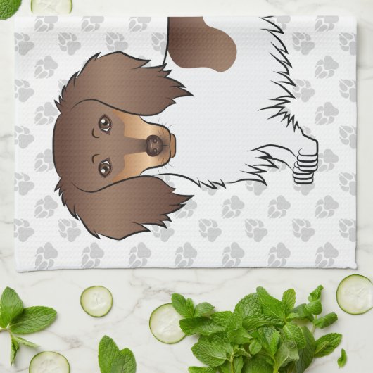 Linge De Cuisine Chocolat & Tan Piebald Cheveux longs Dachshund & P (Plié)