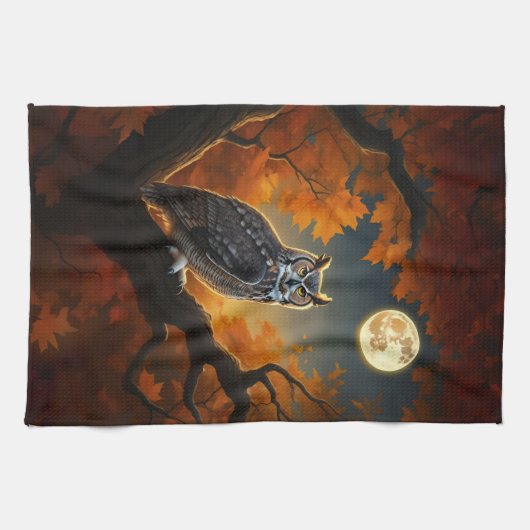 Linge De Cuisine Chouette à cornes en automne (Horizontal)