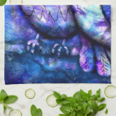 Linge De Cuisine Chouette Abstraite Whimsical Big Eyed Bleu pourpre (Plié)