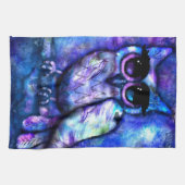 Linge De Cuisine Chouette Abstraite Whimsical Big Eyed Bleu pourpre (Horizontal)