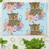 Linge De Cuisine Chouette aux fleurs pastel de printemps (Plié)