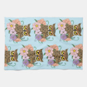Linge De Cuisine Chouette aux fleurs pastel de printemps (Horizontal)