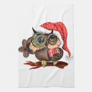 Linge De Cuisine Chouette Bébé en Casquette de Noël et cadeau po