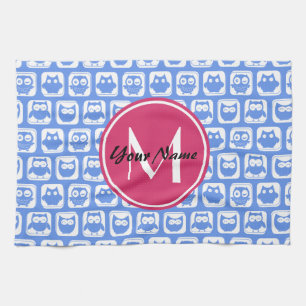 Linge De Cuisine Chouette bleue Motif rose Personnalisé Monogramme