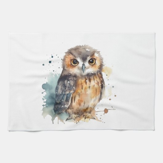 Linge De Cuisine Chouette d'aquarelle mignonne (Horizontal)