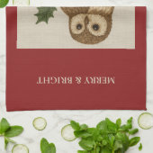 Linge De Cuisine Chouette de Noël brodée rustique avec Holly (Plié)
