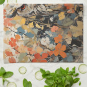 Linge De Cuisine Chouette et fleurs en peinture printanière (Plié)