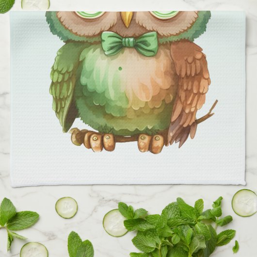 Linge De Cuisine Chouette mignonne dans un chapeau vert (Plié)