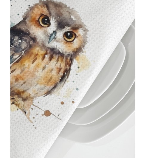 Linge De Cuisine Chouette mignonne en aquarelle, personnalisable