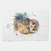 Linge De Cuisine Chouette mignonne en aquarelle, personnalisable (Horizontal)