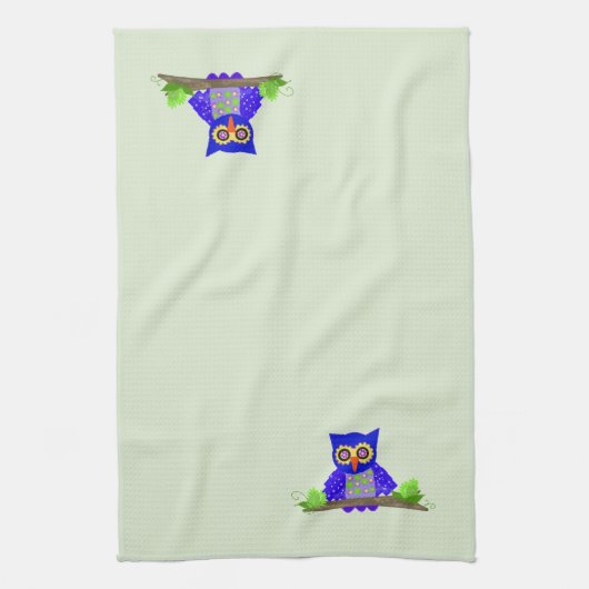 Linge De Cuisine Chouette Sage Bleue (Vertical)