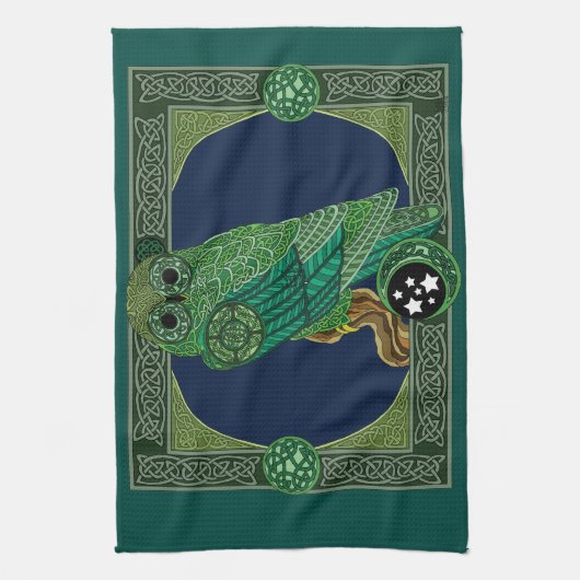 Linge De Cuisine Chouette verte celtique (Vertical)