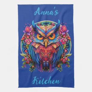 Linge De Cuisine Chouette vibrante - Boho coloré avec nom personnal