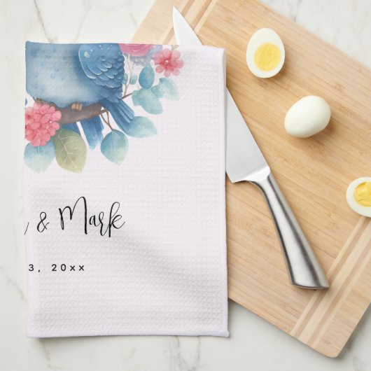 Linge De Cuisine Chouettes amoureuses assis sur un Mariage de branc (Quart Plié)