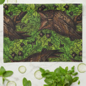 Linge De Cuisine Chouettes dans le chêne, vert et marron (Plié)