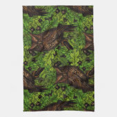 Linge De Cuisine Chouettes dans le chêne, vert et marron (Vertical)