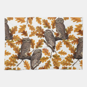 Linge De Cuisine Chouettes d'automne sur coton blanc