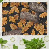 Linge De Cuisine Chouettes d'automne sur noir (Plié)