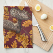 Linge De Cuisine Chouettes d'automne sur rouge foncé (Quart Plié)