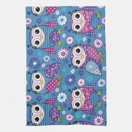 Linge De Cuisine Chouettes Et Fleurs (Vertical)