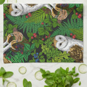Linge De Cuisine Chouettes, fougères, chênes et baies (Plié)