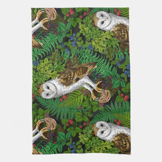 Linge De Cuisine Chouettes, fougères, chênes et baies (Vertical)