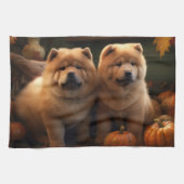 Linge De Cuisine Chow Chow Chiot Automne Citrouille de plaisir (Horizontal)