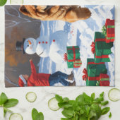 Linge De Cuisine Chow Chow coule en neige avec le Casquette de Noël (Plié)