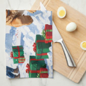 Linge De Cuisine Chow Chow coule en neige avec le Casquette de Noël (Quart Plié)