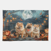 Linge De Cuisine Chow Chow Halloween Éffrayant (Horizontal)