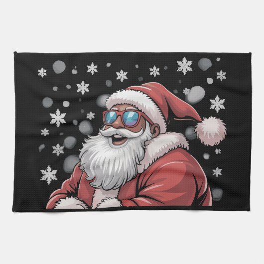 Linge De Cuisine Christmas Black African American Santa Xmas  (Horizontal)