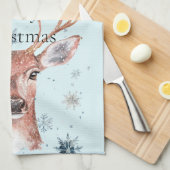 Linge De Cuisine Christmas Blue Snowflakes Deer  (Quart Plié)
