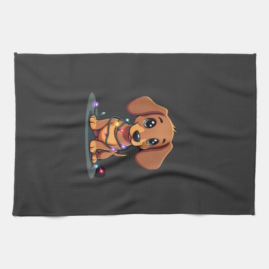 Linge De Cuisine Christmas Dachshund Lights (1) (Horizontal)