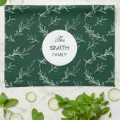 Linge De Cuisine Christmas Leaves Green Pattern Custom Family Name (Plié)