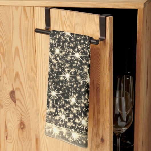 Linge De Cuisine Christmas Party Golden Shiny Tree Winter Black (Pliage en tiers)
