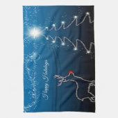 Linge De Cuisine Christmas Party Reindeer Tree Blue Sky Shiny Stars (Vertical)