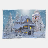 Linge De Cuisine Christmas Party Winter White Snowman Blue Rustic (Horizontal)