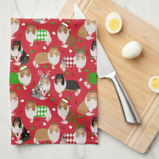 Linge De Cuisine Christmas Rough Collie (Quart Plié)