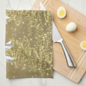 Linge De Cuisine Christmas Sparkling Trees Gold Faux Silver Bow  (Quart Plié)