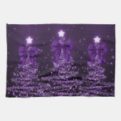 Linge De Cuisine Christmas Sparkling Trees Purple Faux Bow  (Horizontal)