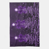 Linge De Cuisine Christmas Sparkling Trees Purple Faux Bow  (Vertical)