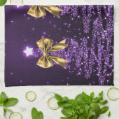 Linge De Cuisine Christmas Sparkling Trees Purple Faux Gold Bow  (Plié)