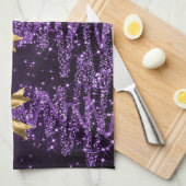 Linge De Cuisine Christmas Sparkling Trees Purple Faux Gold Bow  (Quart Plié)